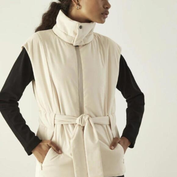 ADAY City Summits Tie Waist Puffer Vest in Sand - Size - Medium